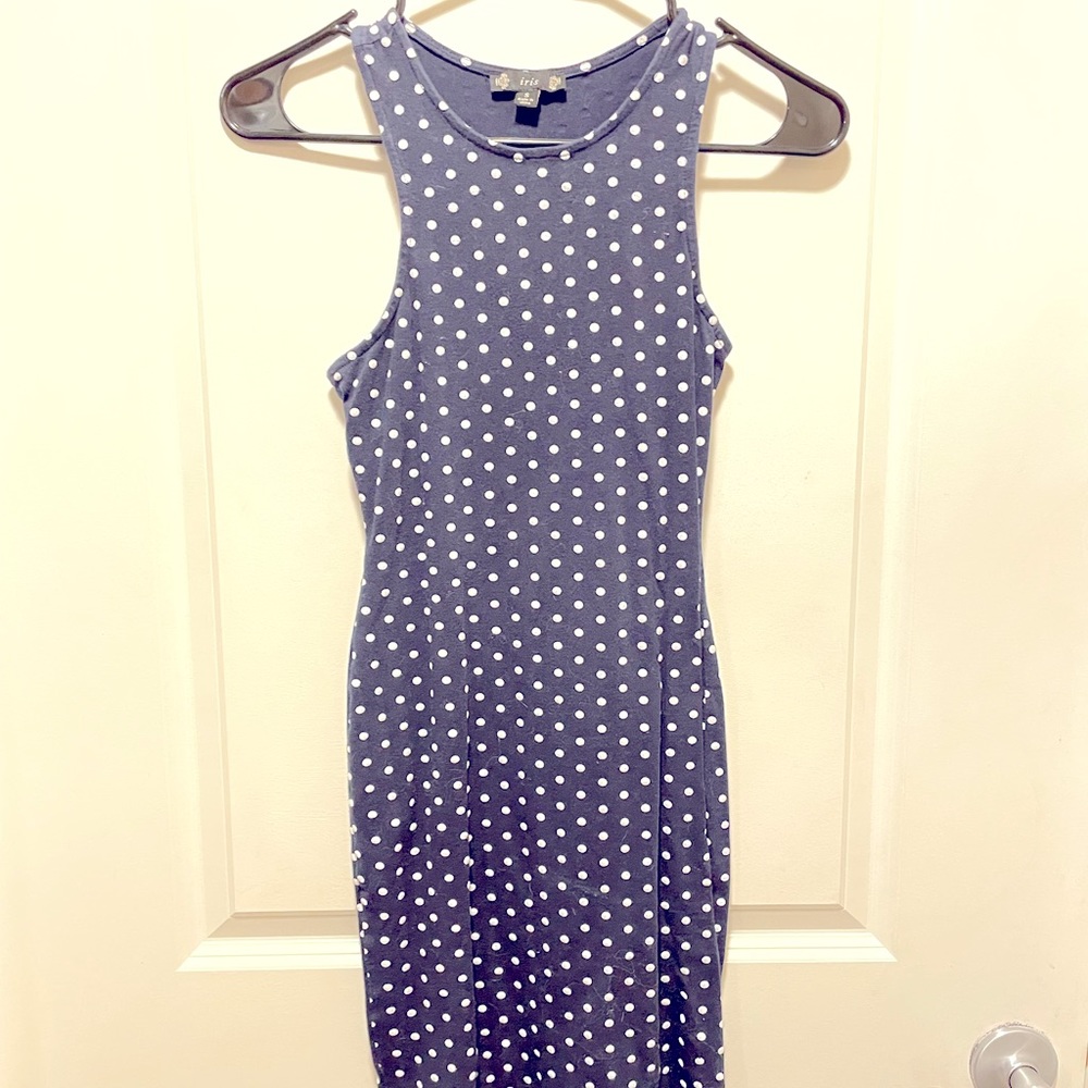 Navy blue white polka dots dress